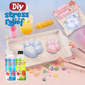 2025 New-Stress Relief Toy,DIY Handmade Silicone Stress Relief Squishy Toy,Ultra-Soft Decompression Venting Toy,  cat paw Squishy,Pinching  Simulation