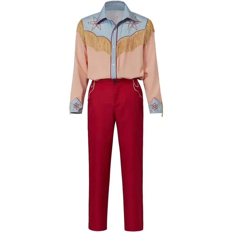 Back to the Future Marty McFly Cosplay Costume Men's Cowboy Shirt Red Pants Outfits Suit Adult Halloween Outfit