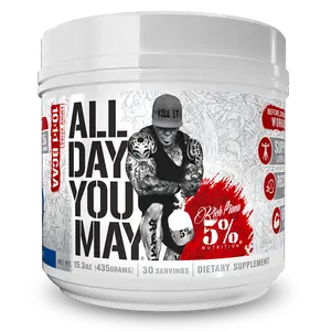 Rich Piana 5% Nutrition All Day You May BCAA Powder - 9g Amino Matrix with Joint & Liver Support - Intra Post Workout Recovery - Hydration Endurance - 30 Servings
