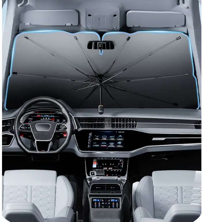Collapsible Compact-Fold Car Front Windshield Sun Shade, Lightweight Portable UV Blocker Heat Shield, Summer Auto Interior Protector for SUV, Truck, Sedan