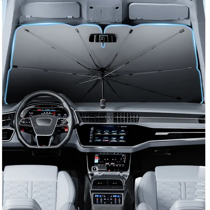 Foldable Windshield Sunshade with Compact Fold, Front Window Sun Shade for Car, Lightweight Portable UV Blocker Heat Shield Vehicle Accessory for SUV, Truck, Sedan