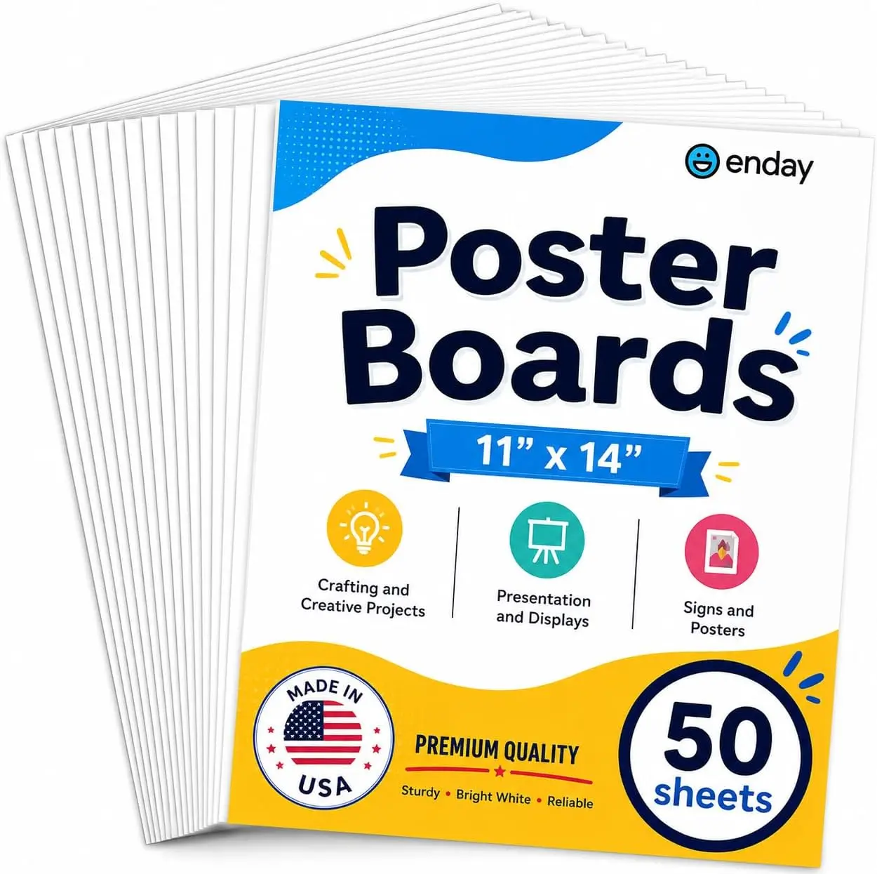 Enday White Poster Board, 11"x14" Heavyweight Poster Board Bulk (50 Pack) Thick White for School Supplies, Presentations, Display Board, Poster Paper Crafts