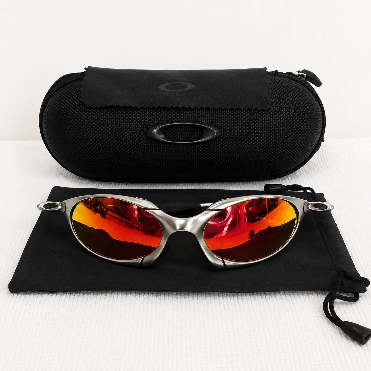 Metal Frame Wraparound Sunglasses – UV400 Red Mirrored Sports Lens, Retro Y2K Outdoor Glasses with Hard Case Unisex