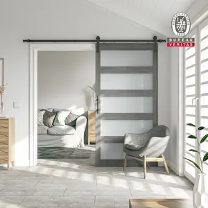 Coast Sequoia 30in/36in/42in/60in/72in/84in Paneled Frosted Glass White/Gray PVC Sliding Barn Door with Hardware Kit