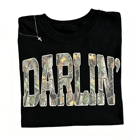 Retro Bold Camo Graphic Western Casual Tshirt - Country Distressed Cowboy Quote, Round Crew Neck, Trendy Graphic Shirts, Streetwear, Multi-Size Southern Concert Sports & Outdoor Top