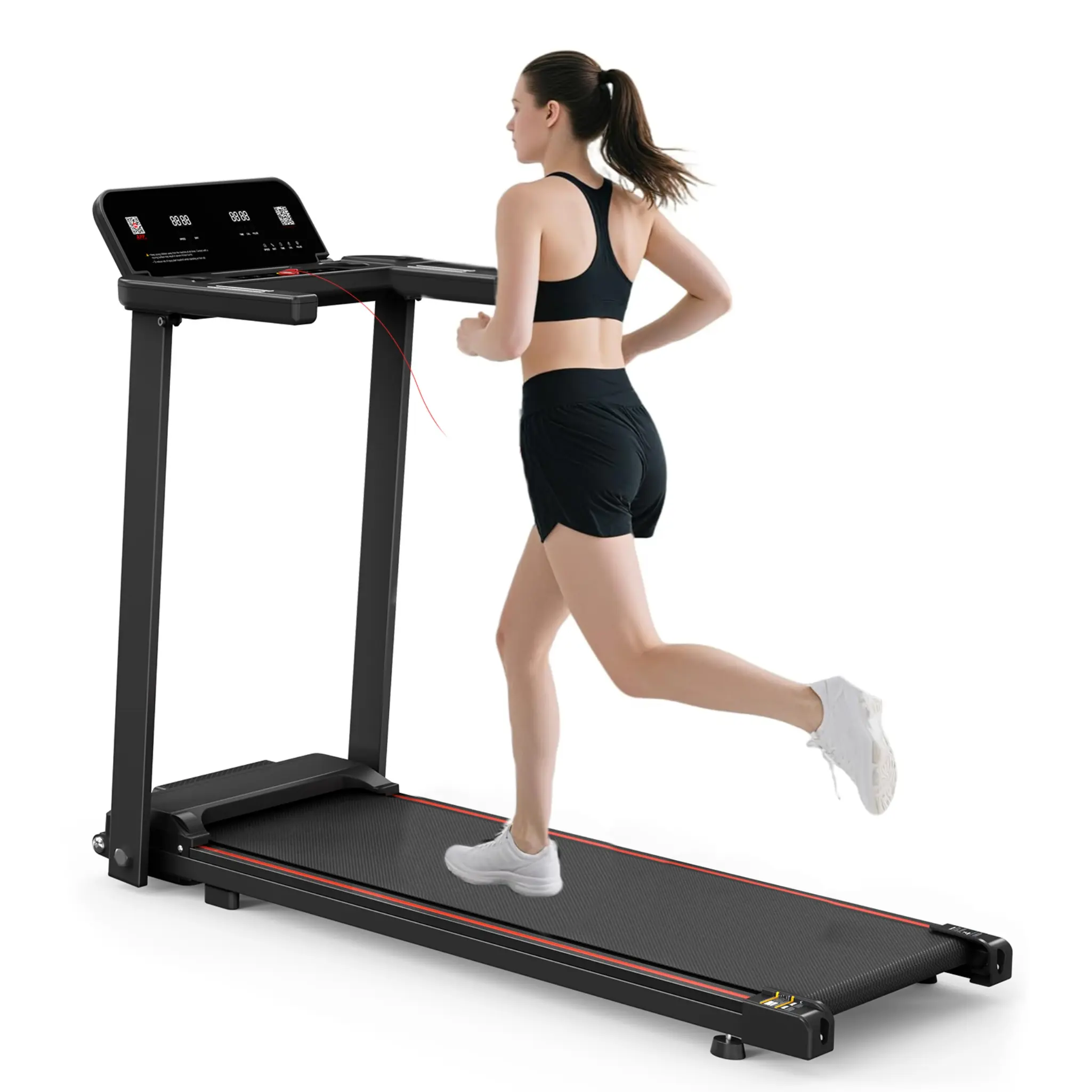 Compact Foldable Treadmill 265 lbs Capacity 2.5HP Quiet Motor with Pad Holder Cup Holder & Safety Key for Home Workouts Easy Move Wheels LED Display Heart Rate Sensor Included