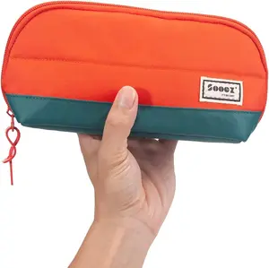 Wide-Opening Pencil Pen Case, Lightweight & Spacious Pencil Pouch Zipper Stationery Bag, Aesthetic Supply with Triangular Design for Adults, Orange