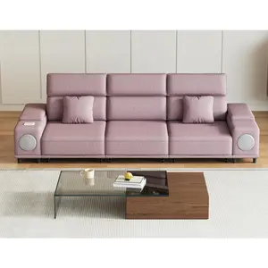 3-Seater Power Recliner Sofa with Remote Control, Bluetooth Speakers & Wireless Charging, Electric Reclining Sectional Couch with 2 Storage Boxes, USB Ports, for Living Room, (Pink)
