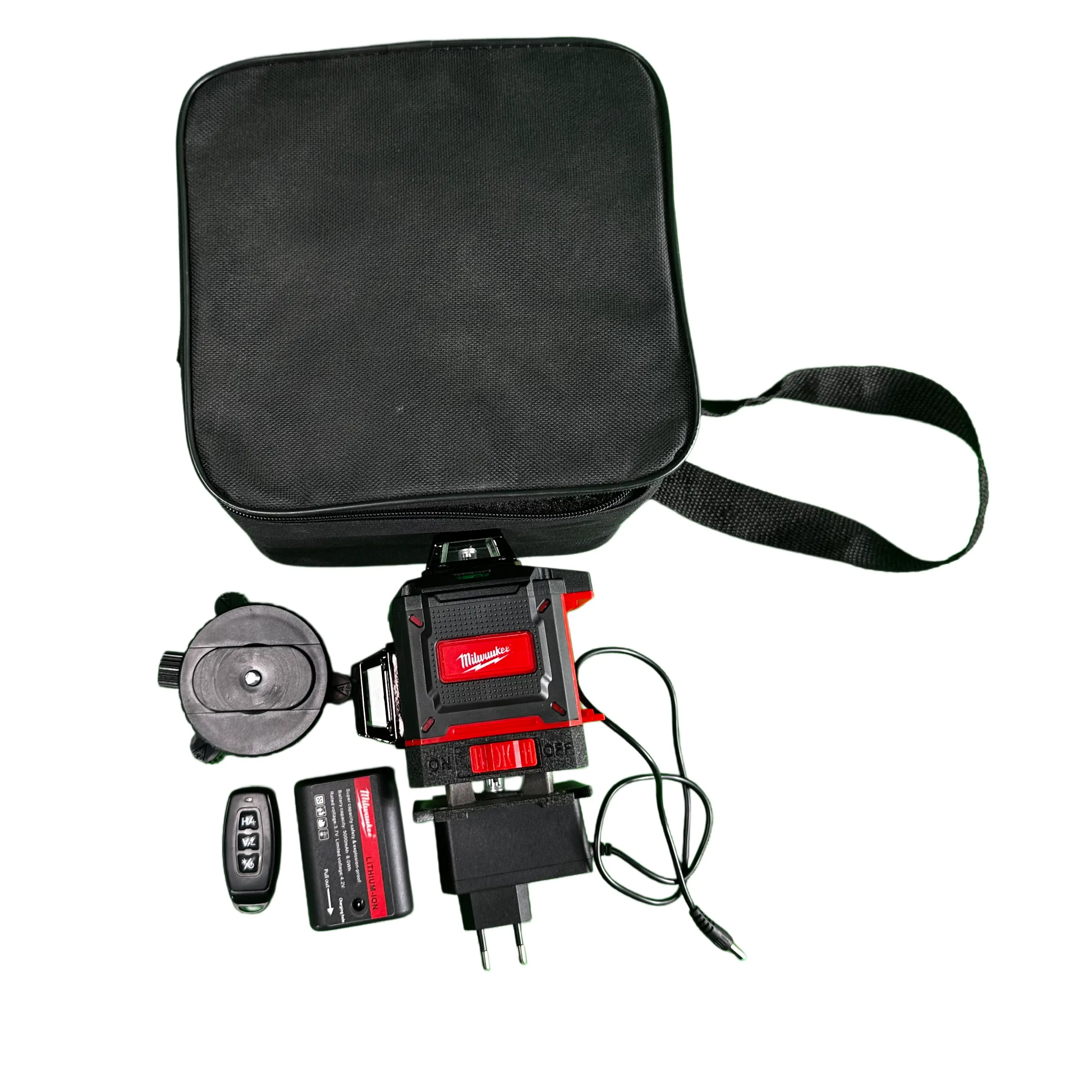 Milwaukee Striped Shell Laser Level Measuring Tool - Compact, Portable with Carry Bag, Reliable Calibration, Stable Line Output, Easy Visibility, Accurate Measurements, Simplifies Leveling for Interior Remodeling, Fixture Installation, Efficient Projects