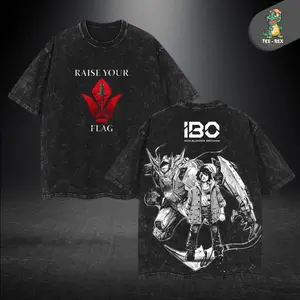 ASW-G-08 Gundam Barbatos Lupus Rex Oversized Vintage Washed T-Shirt, heavyweight soft cotton with bold double-sided anime print, perfect gift for manga fans, collectors, and streetwear lovers