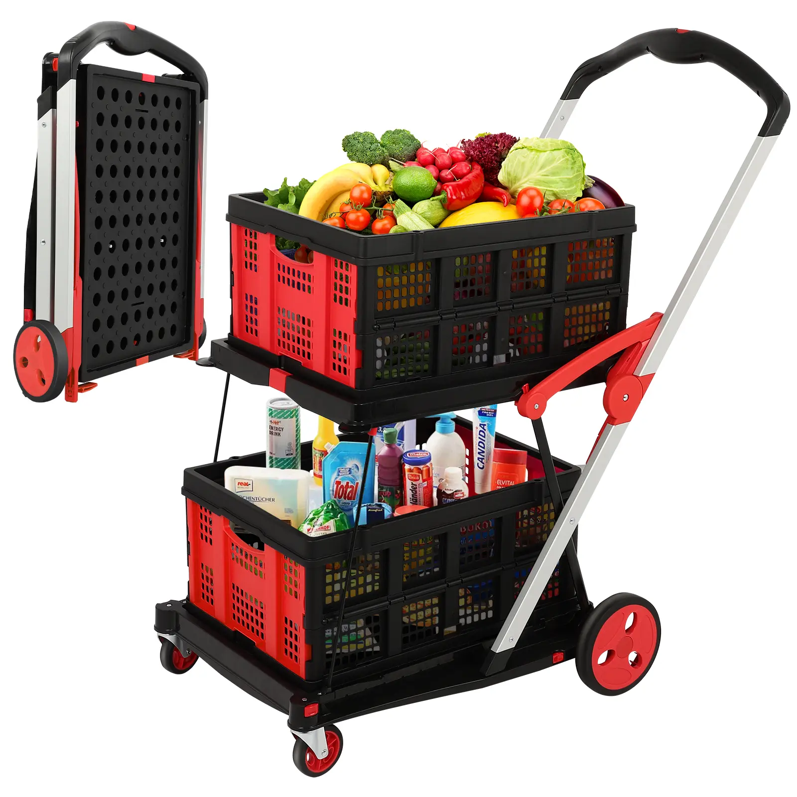 Double Frame - Collapsible Shopping Cart (Red)
