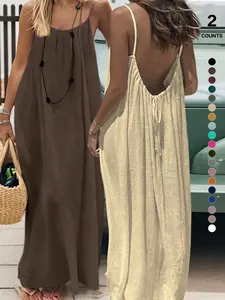 Women's Solid Color Cami Lounge Dress Elegant Sleeveless Long Dress for All Season ,Ladies Sleepwear for Indoor Wear