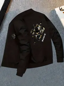 Men's New Casual Baseball Collar Jacket, Tiger Claw Pattern, Comfortable Fabric Zipper Front, Fall Winter Multi-Purpose Fashion Coat