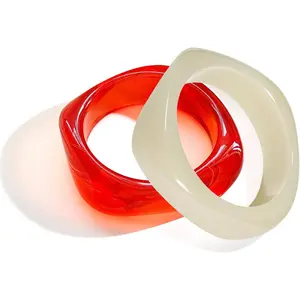 4 count Square   Bangle Bracelets Wide Irregular Geometric Plastic Bracelet Wristbands for Women  Set