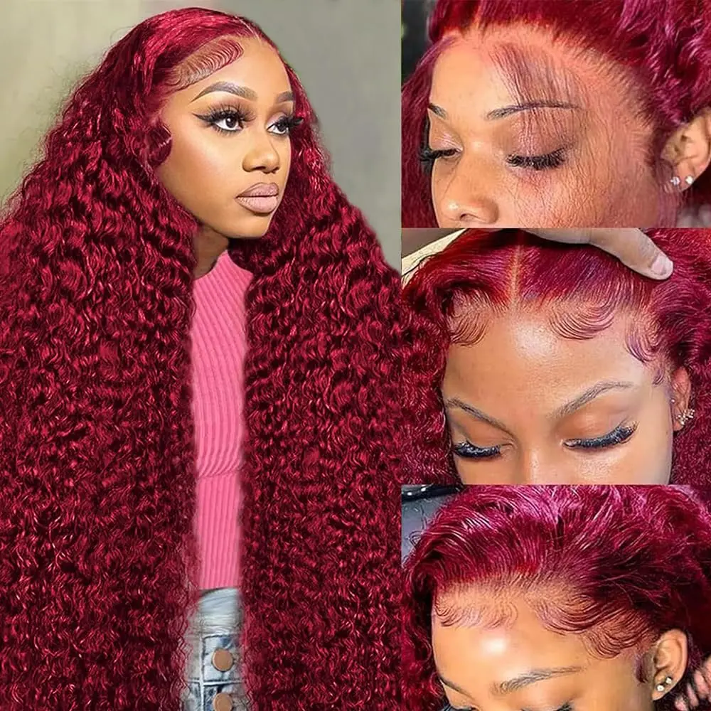 30 Inch only $119 】99J Burgundy Deep Wave Lace Front Wigs  display picture 3