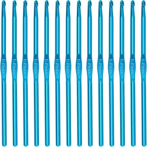 14 Pcs Bulk Crochet Hooks, 5mm Crochet Hook US Size H (Size 8) Aluminum Knitting Needles, Crochet Hooks for Beginners for Yarn Craft, DIY Yarn Crafts Beginners (Blue)