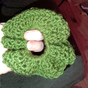 Dark Green Hair Scrunchie - Orange Knitted Accessory for Hair Management with Unique Design