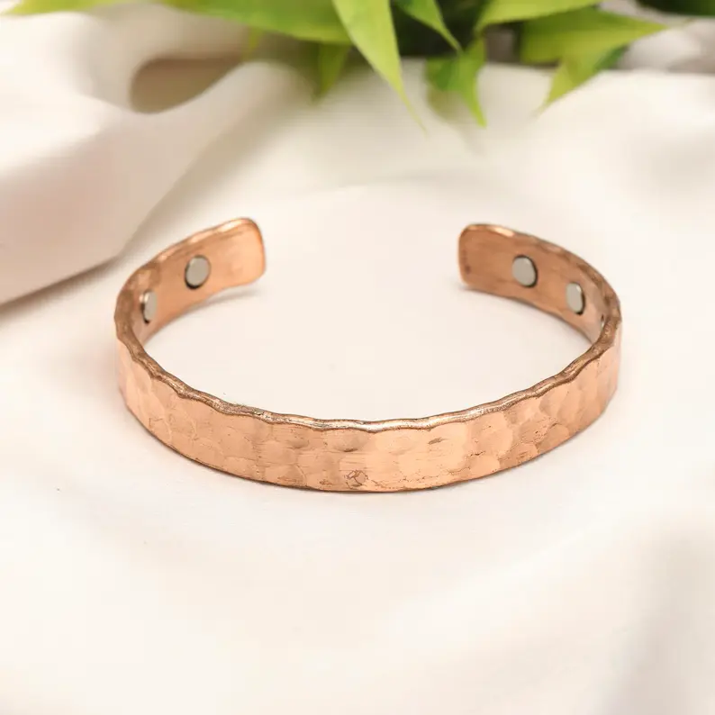 Hammered Copper Magnetic Bracelet Adjustable Unisex Arthritis Healing Cuff