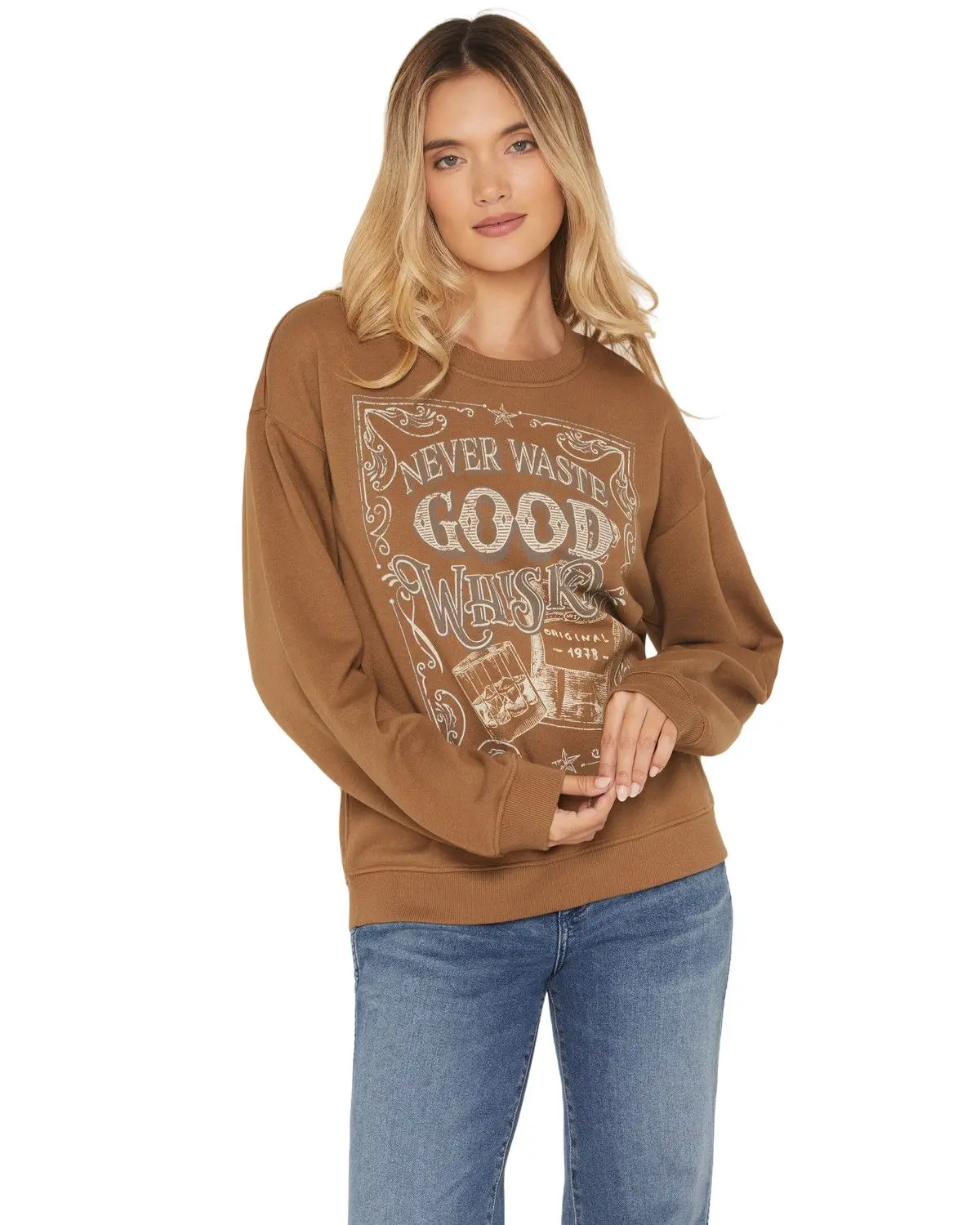Shyanne Women's Women'S Never Waste Good Whiskey Crew Neck Sweatshirt - Swsp26k12-Cof