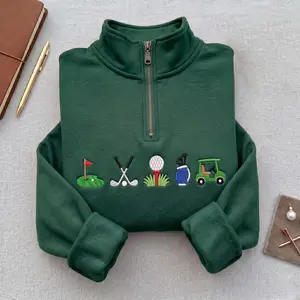 Mini Golf Machine Embroidery Quarter Zip Sweatshirt, Embroidered Golf Girlie: Golf Lover's Crewneck, Flag, Club, Ball, Bag, Cart