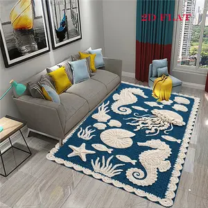 Marine life map, marine life map print 2D FLAT pattern, fashionable and creative carpet, corridor balcony carpet, bathroom entrance door mat, home decoration, living room bedroom bedside carpet, Halloween Christmas