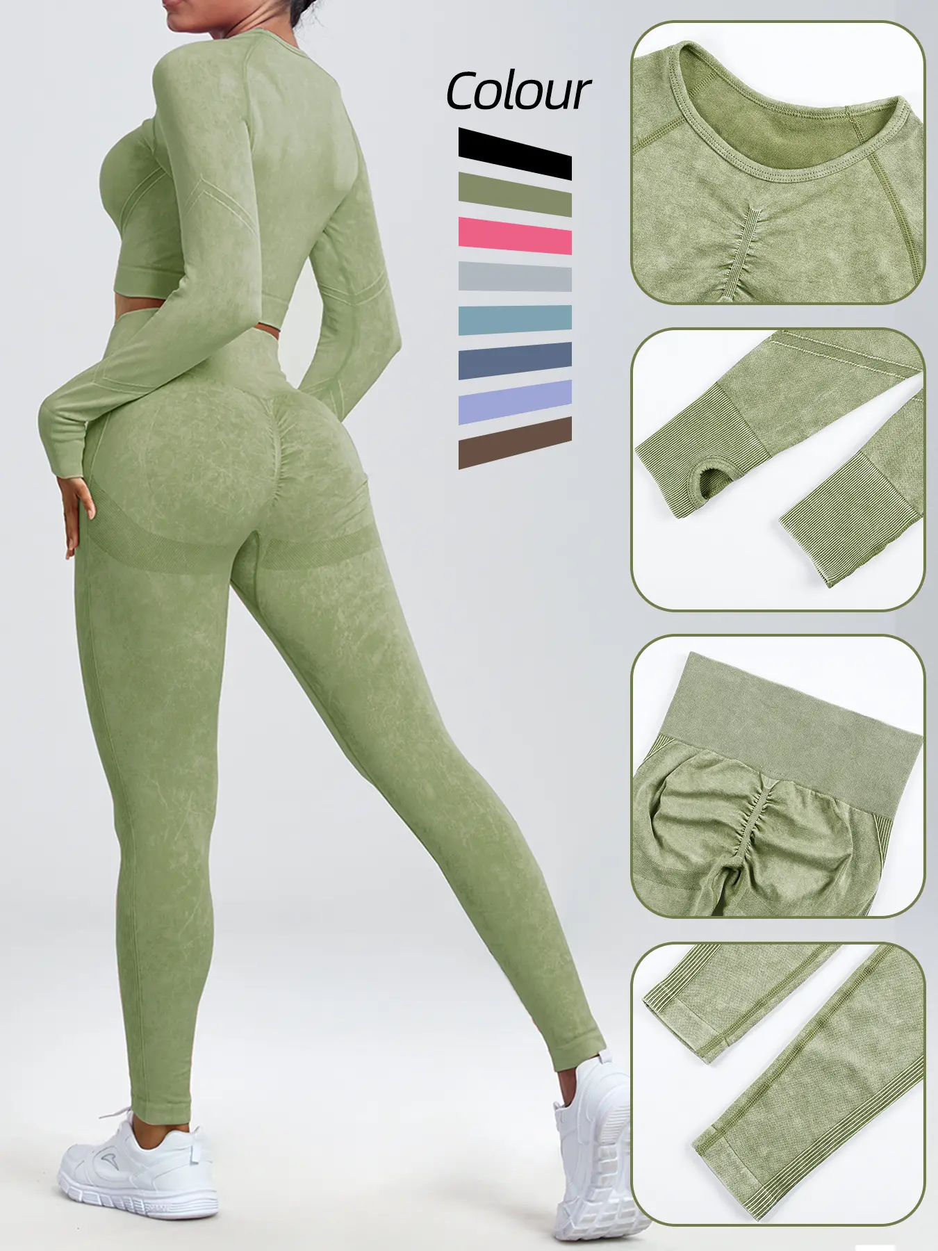 Women's Sporty Long Sleeve Top & High Waist Leggings Set, Exercise Clothing Set, Tight-Fitting Above Ankle Design, Comfortable All-Season Workout, Breathable Gym Wear