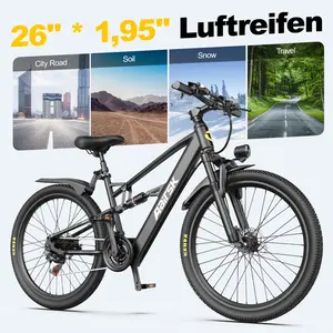 Aairsk Electric Bicycle F1 36V13Ah 748W Dual Suspension Removable Tires Adult Mountain Bike 21 Speeds LED Lights Display NPC Unlocking Dual Disc Brakes Frame BMX Front Fork