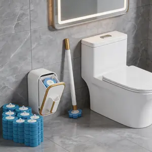 No-Touch Disposable Toilet Cleaning Wand – Pop-Out Refills, Built-In Cleaner Scrub Heads, Wall Mount Holder, No Dirty Hands Bathroom Solution