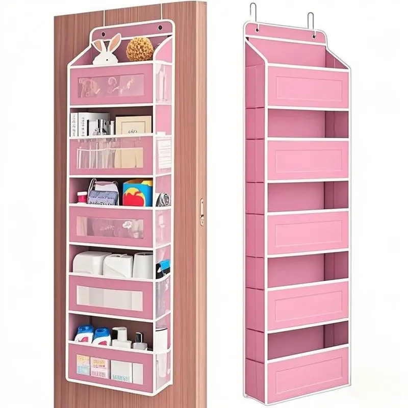 Over The Door Hanging Organizer, Heavy Duty 5-Tier Storage Rack with 10 Large-Capacity Clear & Mesh Pockets, Space-Saving Anti-Tilt Design for Bedroom, Bathroom, Nursery, Dorm, Closet - Gray, Pink, Black #SummerVibes