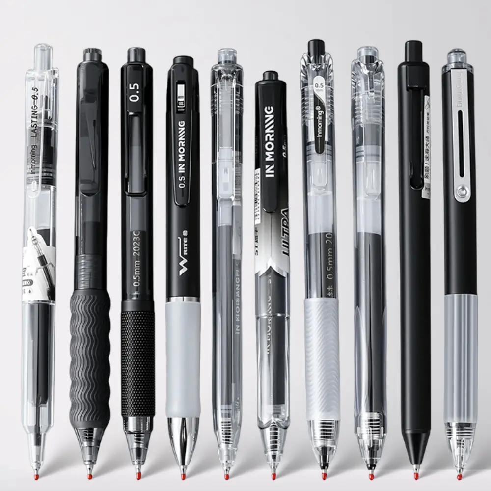 0.5mm Large Capacity Black Gel Pens - 3 Styles, 10 Pens Each, Simple Solid Translucent Dual Design, Smooth Non-Bleeding Quick-Dry - Office Accessories, Stationery for Exams, Study