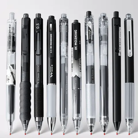 New 0.5mm Black Fine Point Ink Gel Pens (ml41-1) - 3 Styles, 10 Pens Each, Simple Solid Translucent Dual Design, Smooth, Non-Bleeding, Quick-Dry, Non-Toxic Office Stationery, Ideal for Exams, Back to School Supplies