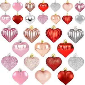 48 count Heart Ornaments, Heart Shaped Valentine Ornaments for Christmas Valentine Tree, Red   Rose  Glitter  Hearts Decorations for Valentines Day Decor  Wedding Anniversary