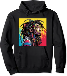Reggae Music Colorful Rasta Long Hair Man Modern Street Art Pullover Hoodie - Josephroycos Shop 62B0CNMXR28C