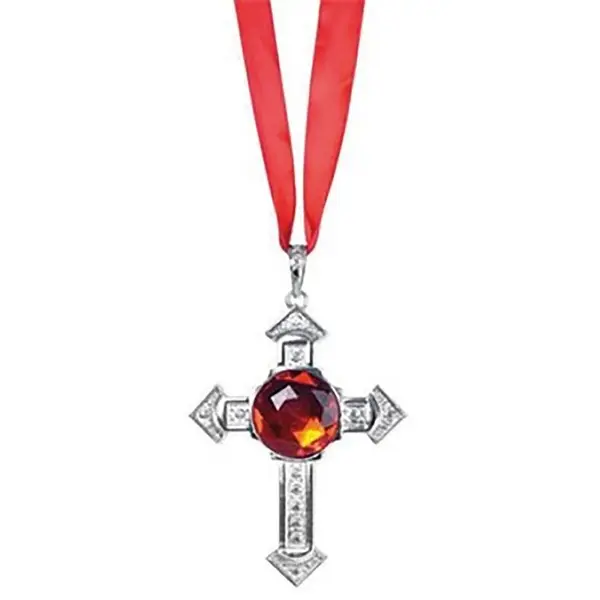 Vampire Cross Necklace with Ruby