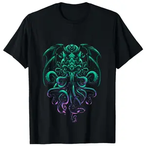 Men's Pattern Print T-Shirt - Cotton Crew Neck, Short Sleeve, Casual Summer T-Shirt, Cthulhu Pattern. Casual Short-Sleeve graphic tees fun shirts classic cotton tee comfort wear Men's T-Shirts 200g 100% Cotton Sizes S to XXXXL