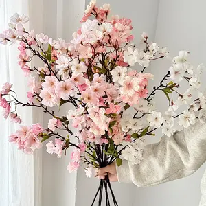 Artificial Cherry Blossom 45 Branches with Leaves, Home Decorative Ornament, Fake Flower for Wedding Arrangements and Landscape Decoration