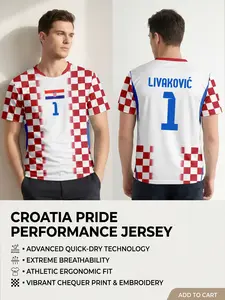 2026 Croatia National Team Soccer Jersey, Breathable Mesh Football T-Shirt, Quick-Dry Moisture-Wicking, Advanced Technical Knit Support Gear