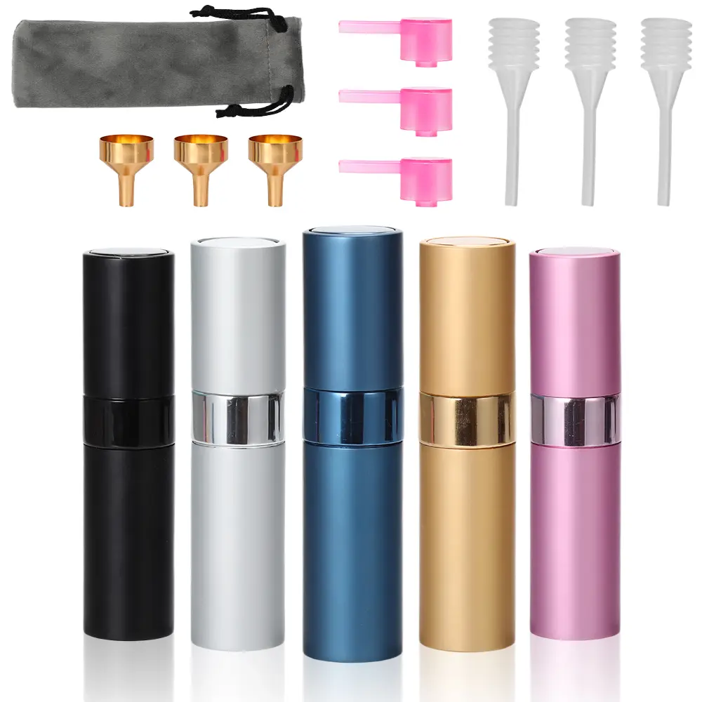 5-Pack Slim Multi-Pack Handy Glass Perfume Spray Bottles - Refillable Rotary Atomizer with Press Pump Nozzle, Leakproof Travel-Size Empty Liquid Dispenser for Storage, Party Gifts for Familys, Friends