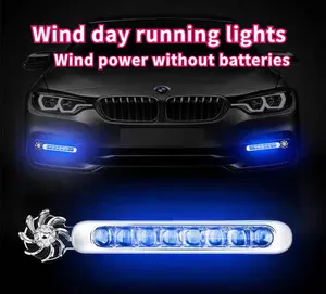 2PCS/LED Wind Powered Car LED Day-time Running Light Auxiliary Lighting Rotation Fan Lamp Automobile Day Time Headlight