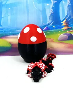 Articulated Black and Red Mushroom Dragon,3D Printed Baby Dragon Toy, 6" Fidget ADHD Autism Toy BD009-ME