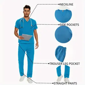 Neutral Nurse Scrub Set Hospital Uniforms for Doctors Nurses and SPA Staff Summer Short Sleeves V-neck Top Pants Salon Work Clothes