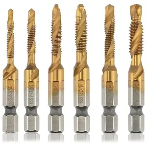 6 Packs Combination Drill & Taps Bit Set, High Speed Steel Tap Drill Bit, Hex Shank M3 to M10 Sizes for Wood, Plastic & Metal, Quick Change