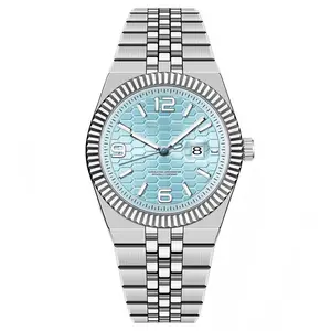 Men's Luxury Stainless Steel Masculine Quartz Watch - 40mm Round Dial, Fluted Bezel, Honeycomb Design, Date Function, Waterproof, for Business, Outdoor Use - Stylish Fashion Accessory Wristwatch, Masculine Quartz Watches