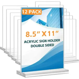 Sign Holder 8.5 x 11, 12 Pack  Display Stand, Double-Sided Clear Sign Holder, Vertical Plastic Stands for Display, Stand up Table Top Frame Paper Holder for Office Business Store Restaurants