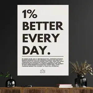 Daily Progress 1.0cm Motivational Poster - Modern Minimalist Black and White Canvas Art, Print, Frameless Decorative Painting, Bedroom, Home Office, Dormitory Inspiration, Artistic Wall Decor, Quote Reminder, Indoor Vertical Spray Painted Canvas Wall