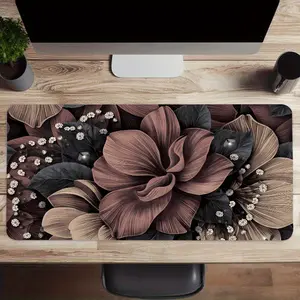 Large Floral-Patterned Gaming Mouse Pad And Desk Mat Featuring a Non-Slip Rubber Base, Available in Brown, Black, White, And Beige. Ideal for Office, Home, Laptop, And Computer Use - a Perfect Gift for Gamers And a Stylish Addition to Any Workspace