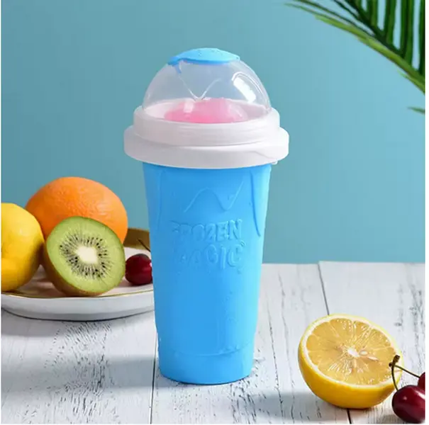 Smoothies Squeeze Cup Quick Frozen Slushy Maker Cup Durable Silicone Ice Cube Maker with Lid for Winter Ice Cream Juice Milk