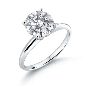 Gem Stone King 14K White Gold Gemstone Birthstone Solitaire Engagement Ring For Women | 8MM Round | Wedding Anniversary Promise Gold Ring