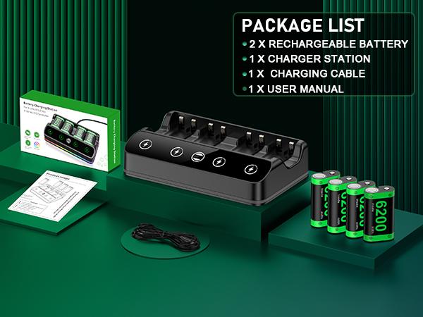 ESYWEN 4X 6200mWh Rechargeable Battery Pack for Xbox One/Series S/X Controller – Charging Station Compatible, with Extended USB-C Cable