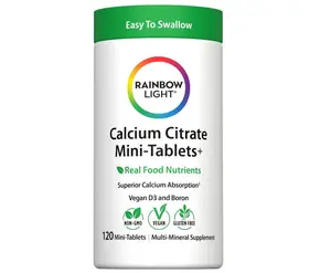 Rainbow Light Calcium Citrate Mini Tablets + | 120 Count | Superior Calcium Absorption | Vegan D3, Boron & Real Food Nutrients | Supplement for Men and Women